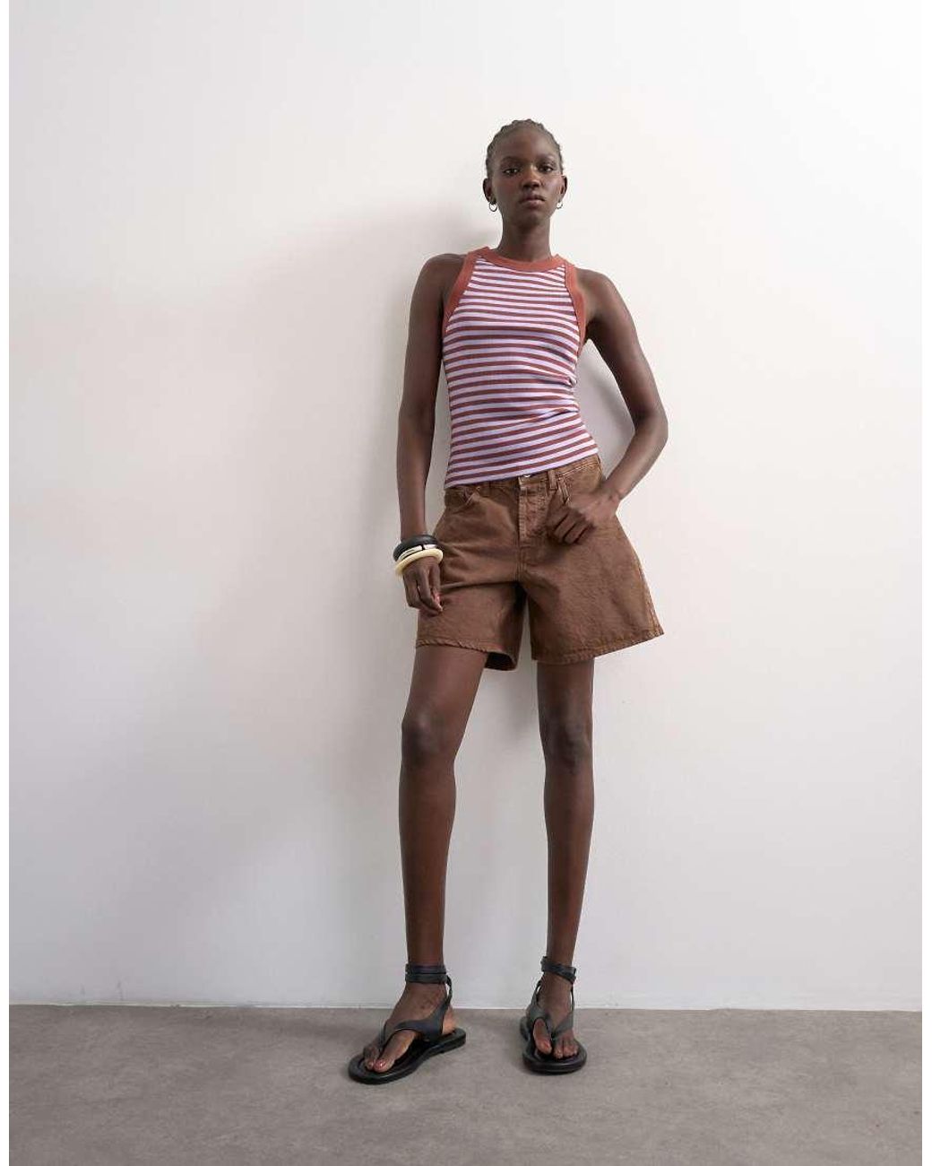 TOPSHOP Brown Stripe Rib Racer Vest