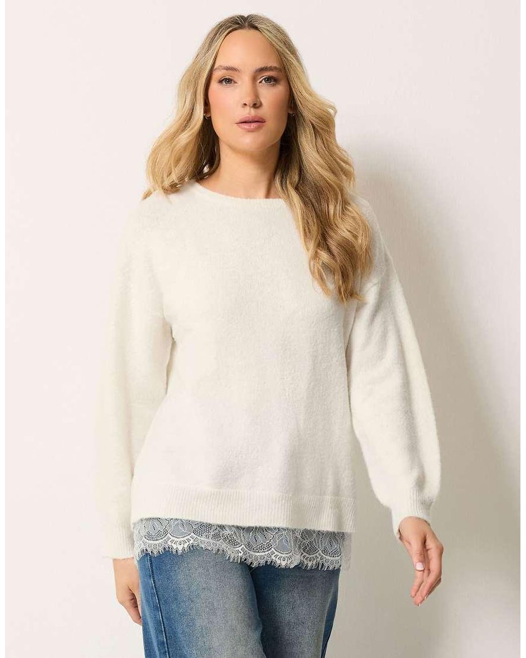 Long Tall Sally White Lace Hem Knitted Jumper