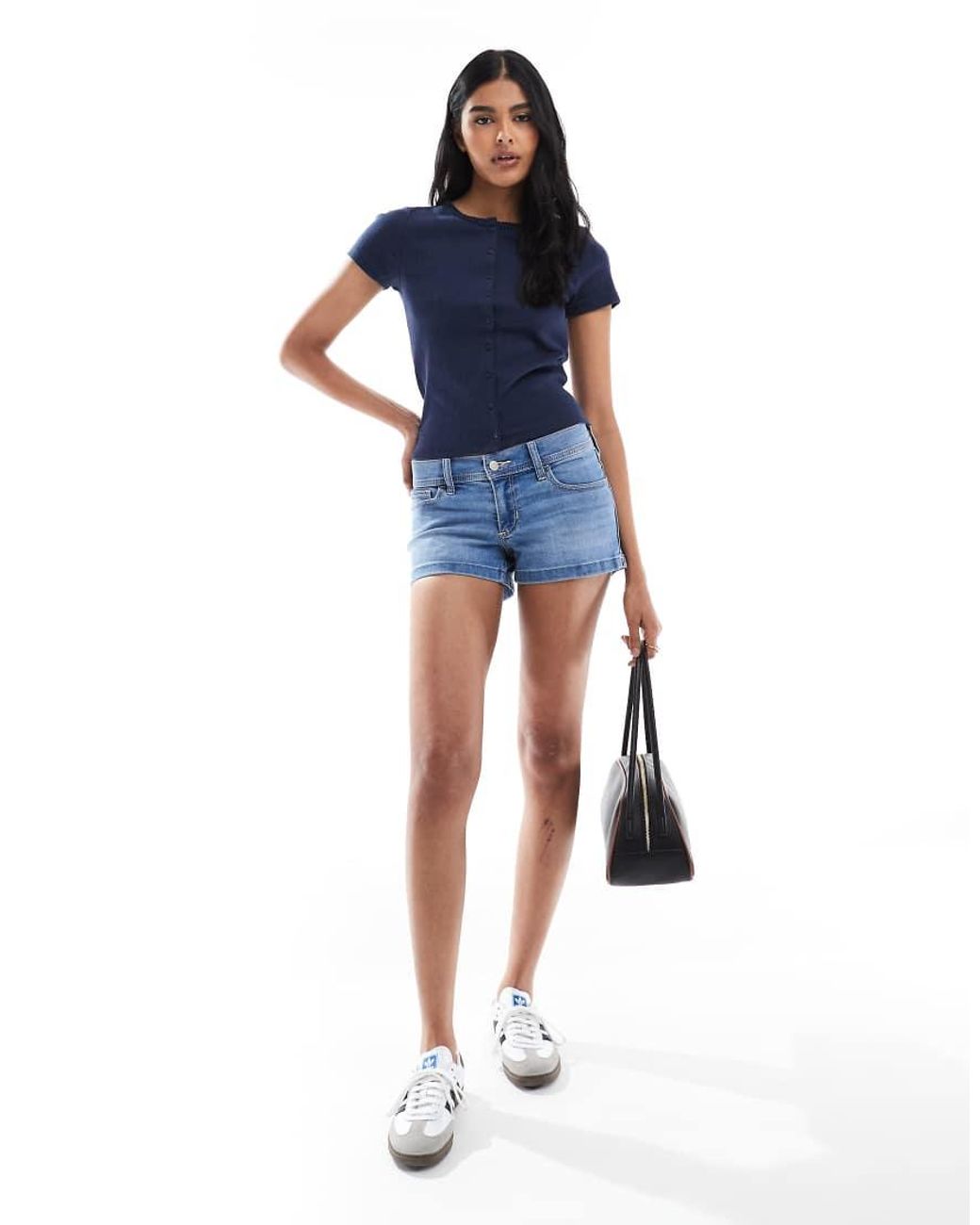 Hollister Blue Low Rise Slit Hem Mini Denim Shorts