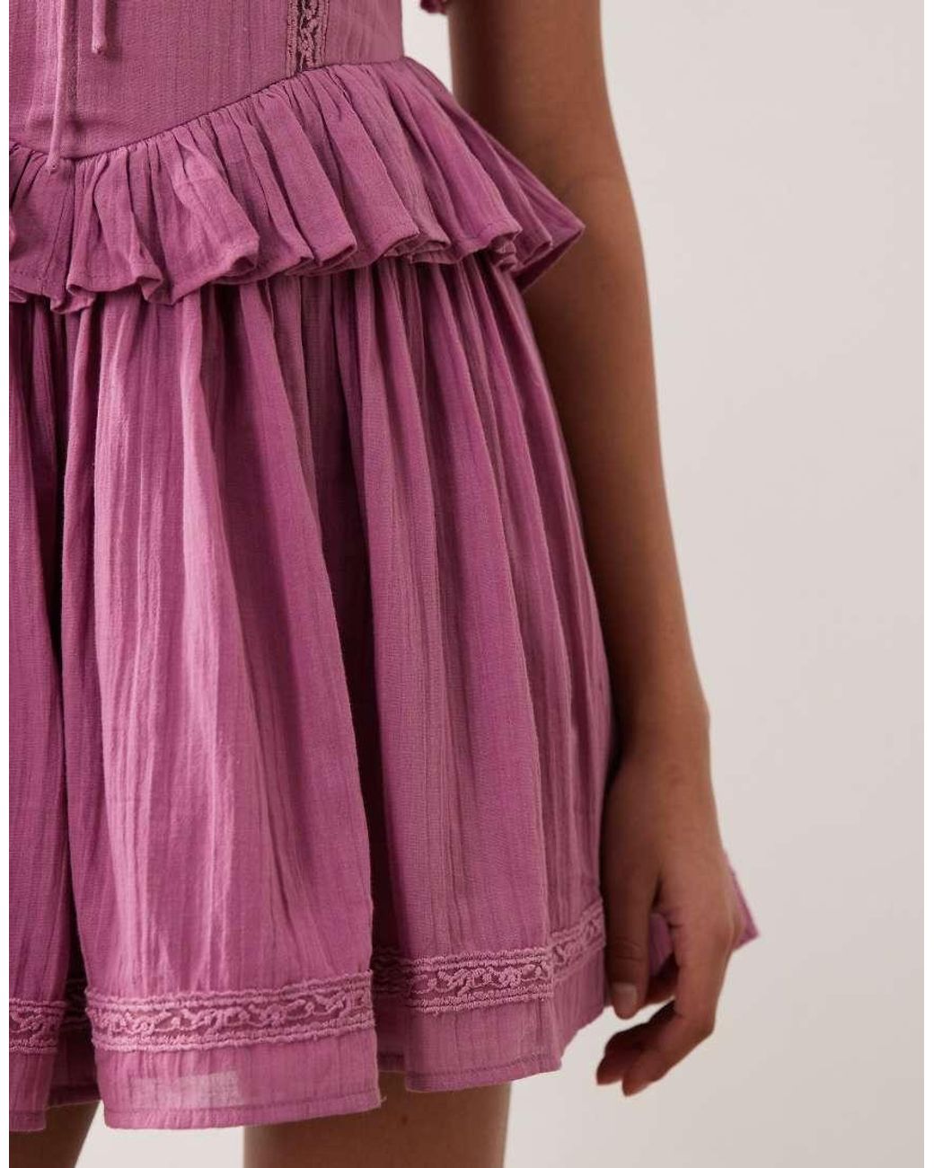 Miss Selfridge Pink Cheesecloth Lace Detail Milkmaid Dress
