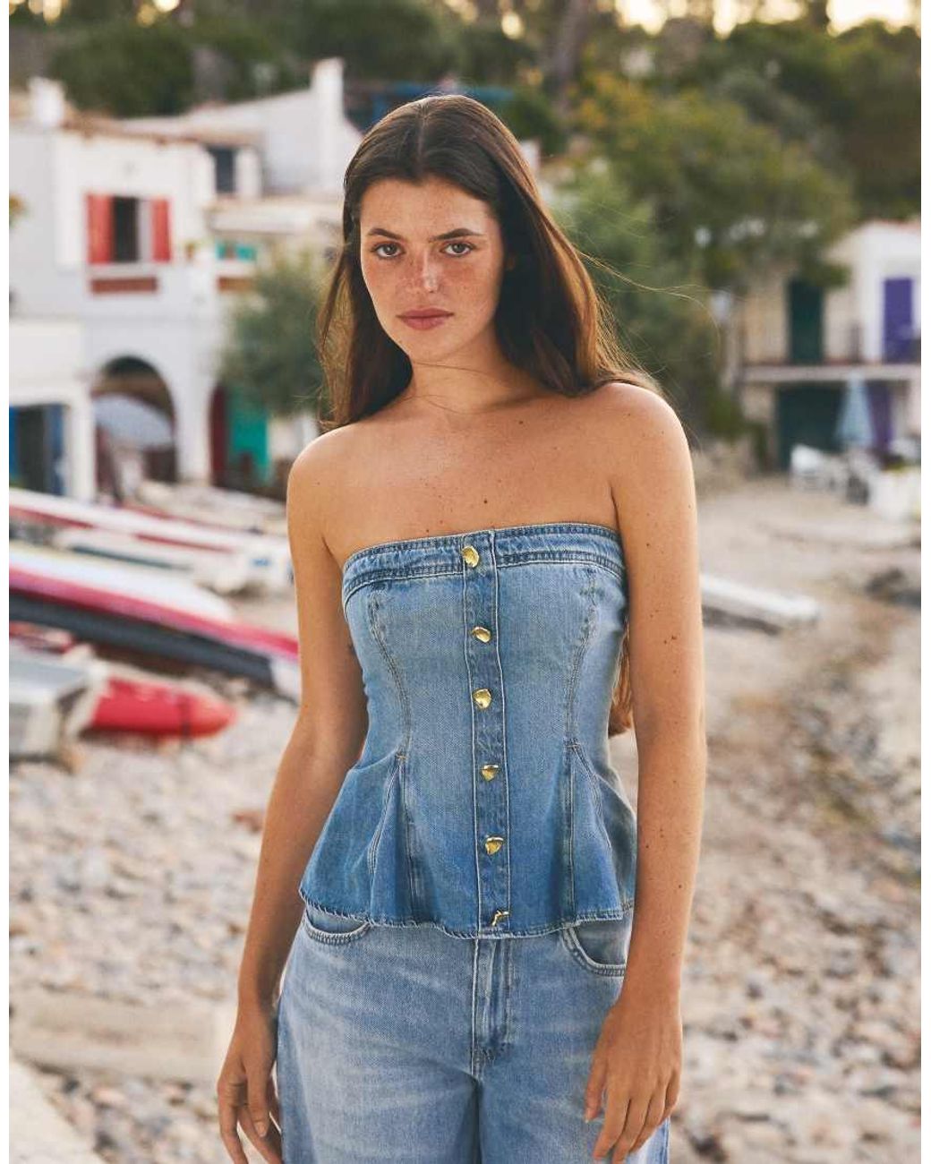Bershka Blue Peplum Denim Top