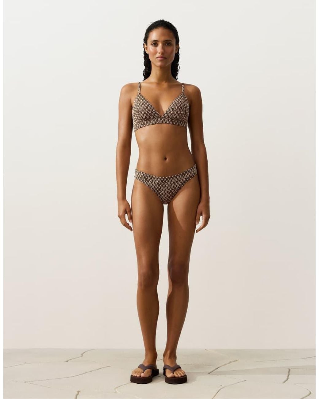 Oysho Brown Floral Jacquard Classic Bikini Briefs