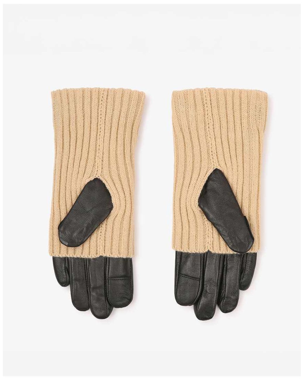 Barney's Originals White Real Leather Gloves With Knitted Cuff
