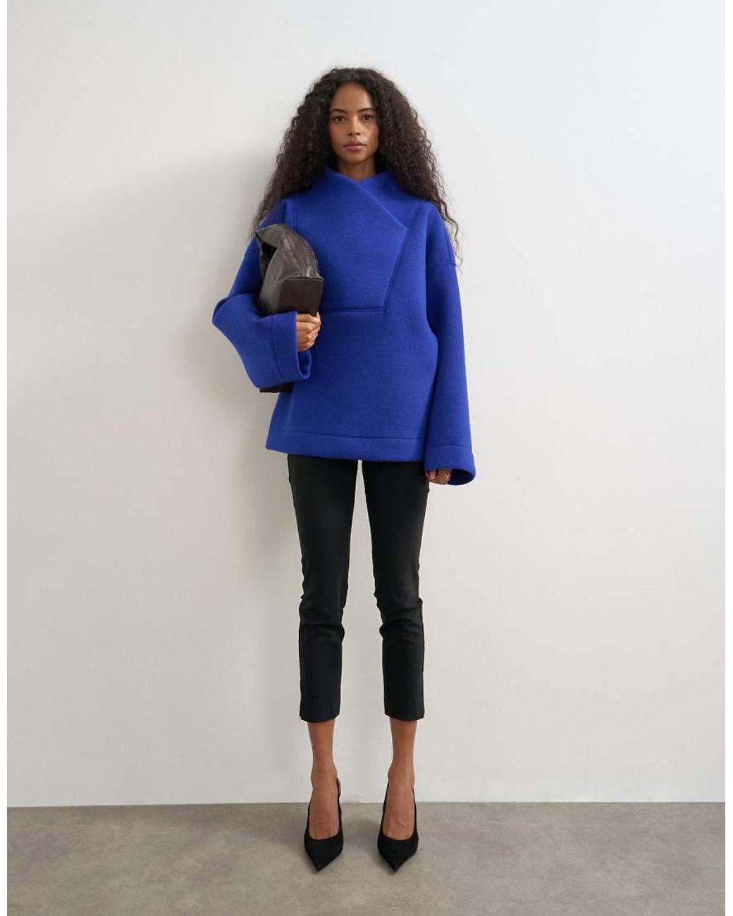 TOPSHOP Blue Borg Wrap Neck Sweat