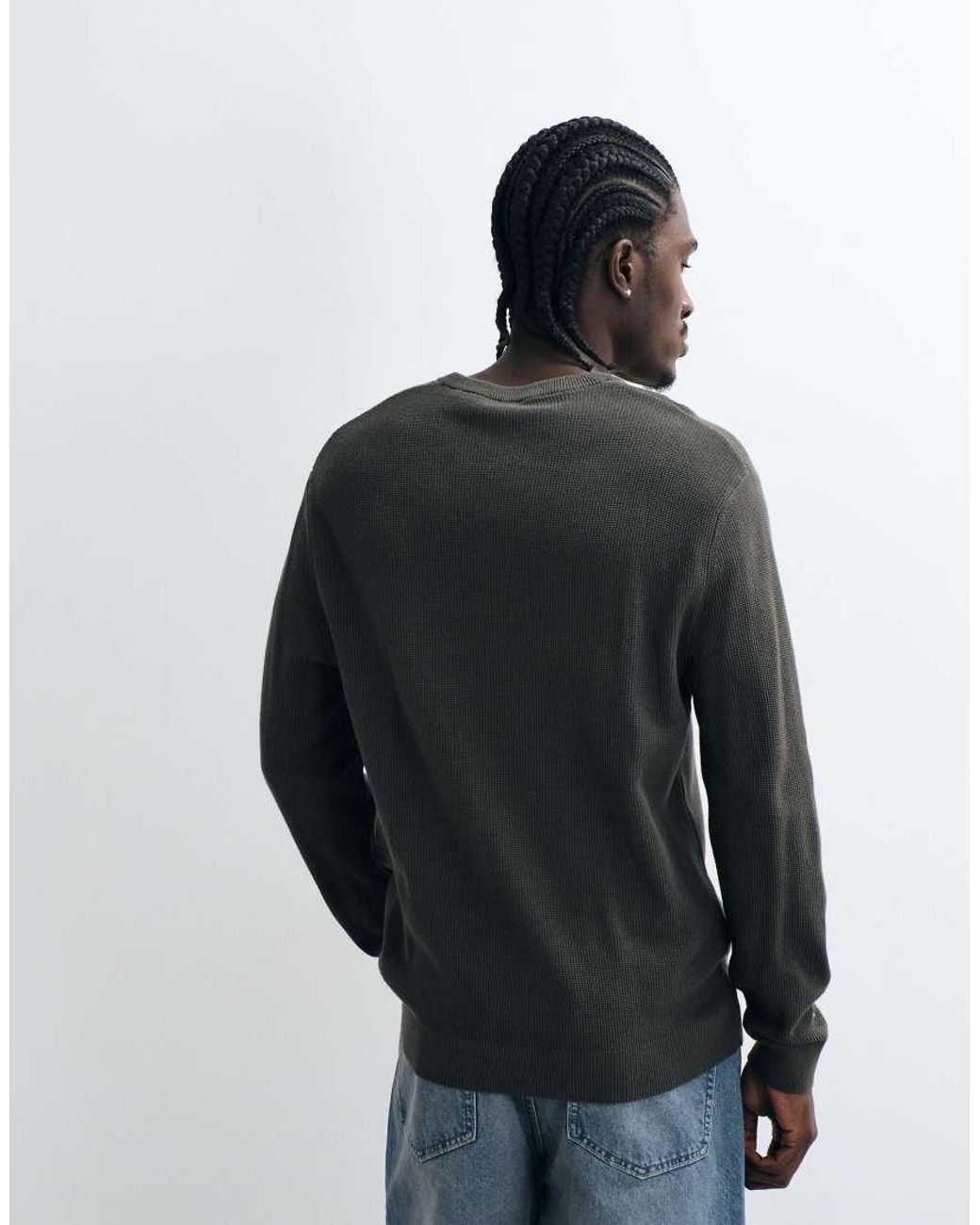 Only & Sons Black Crew Neck Waffle Knit Jumper for men