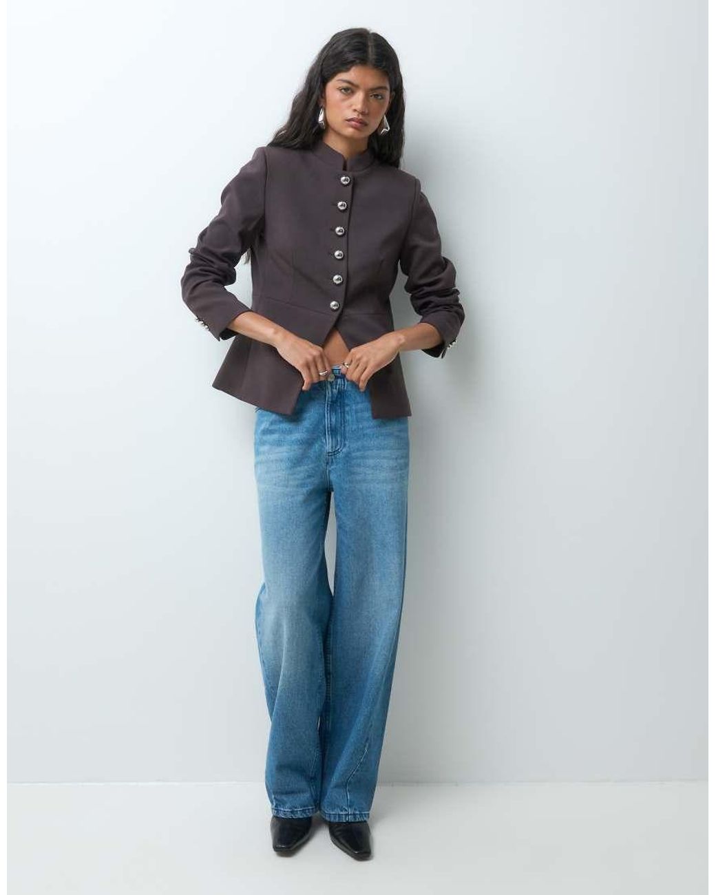Vero Moda Blue Stand Collar Fitted Blazer