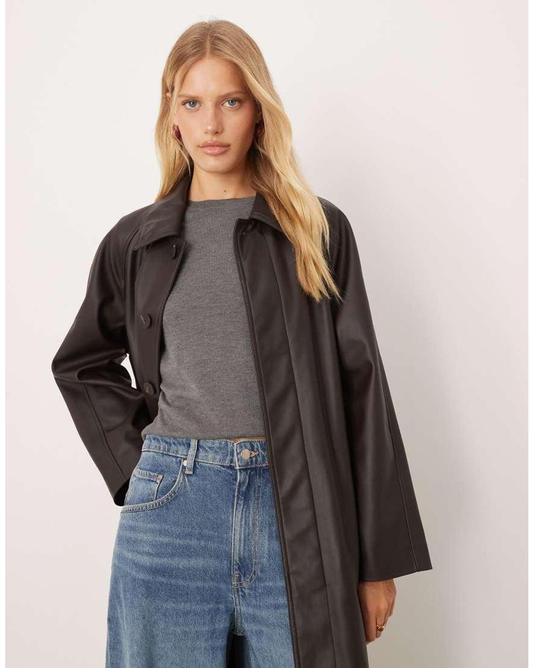 Mango Blue Faux Leather Trench Coat