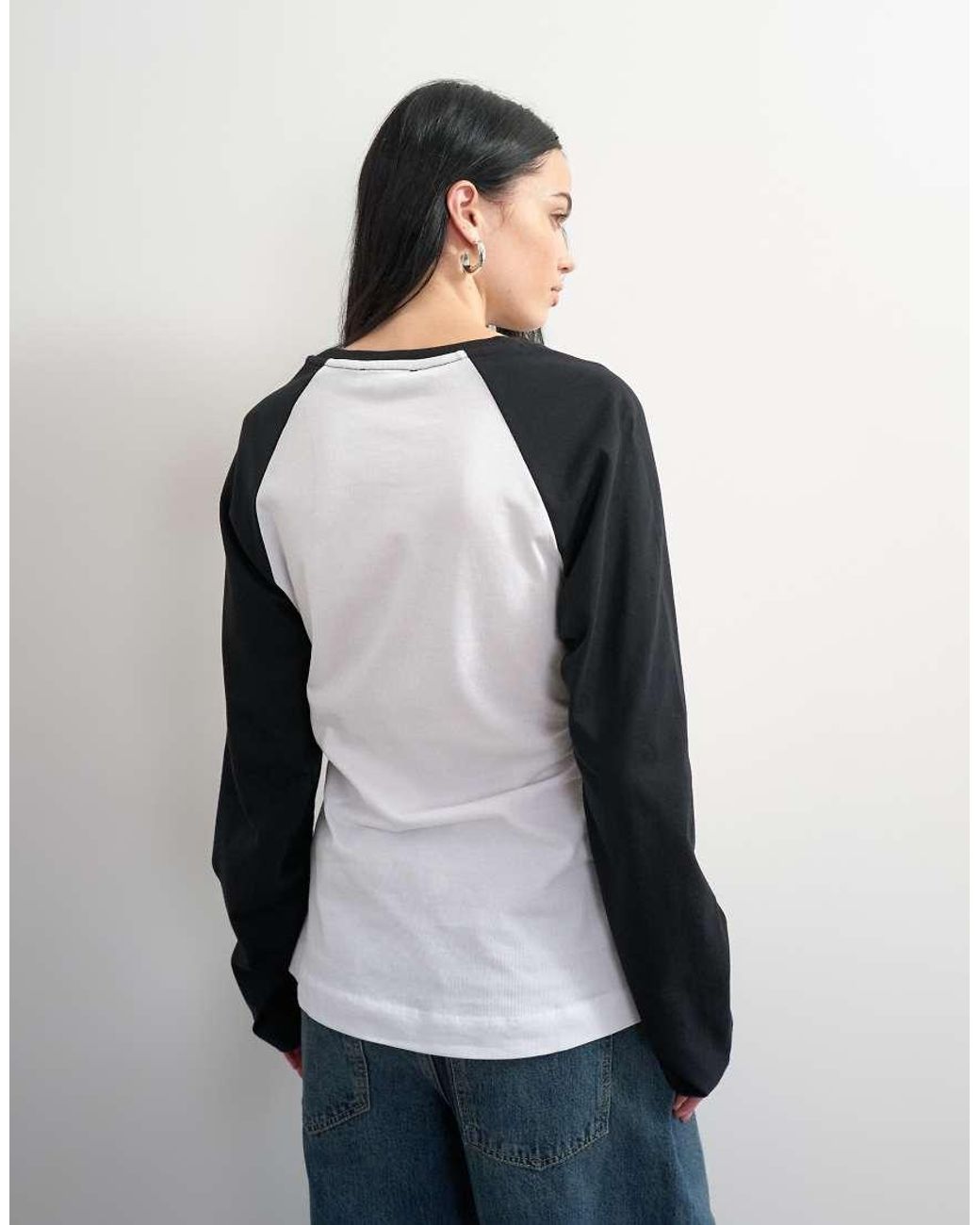 TOPSHOP Blue Colour Block Cinched Waist Long Sleeve Raglan T-shirt