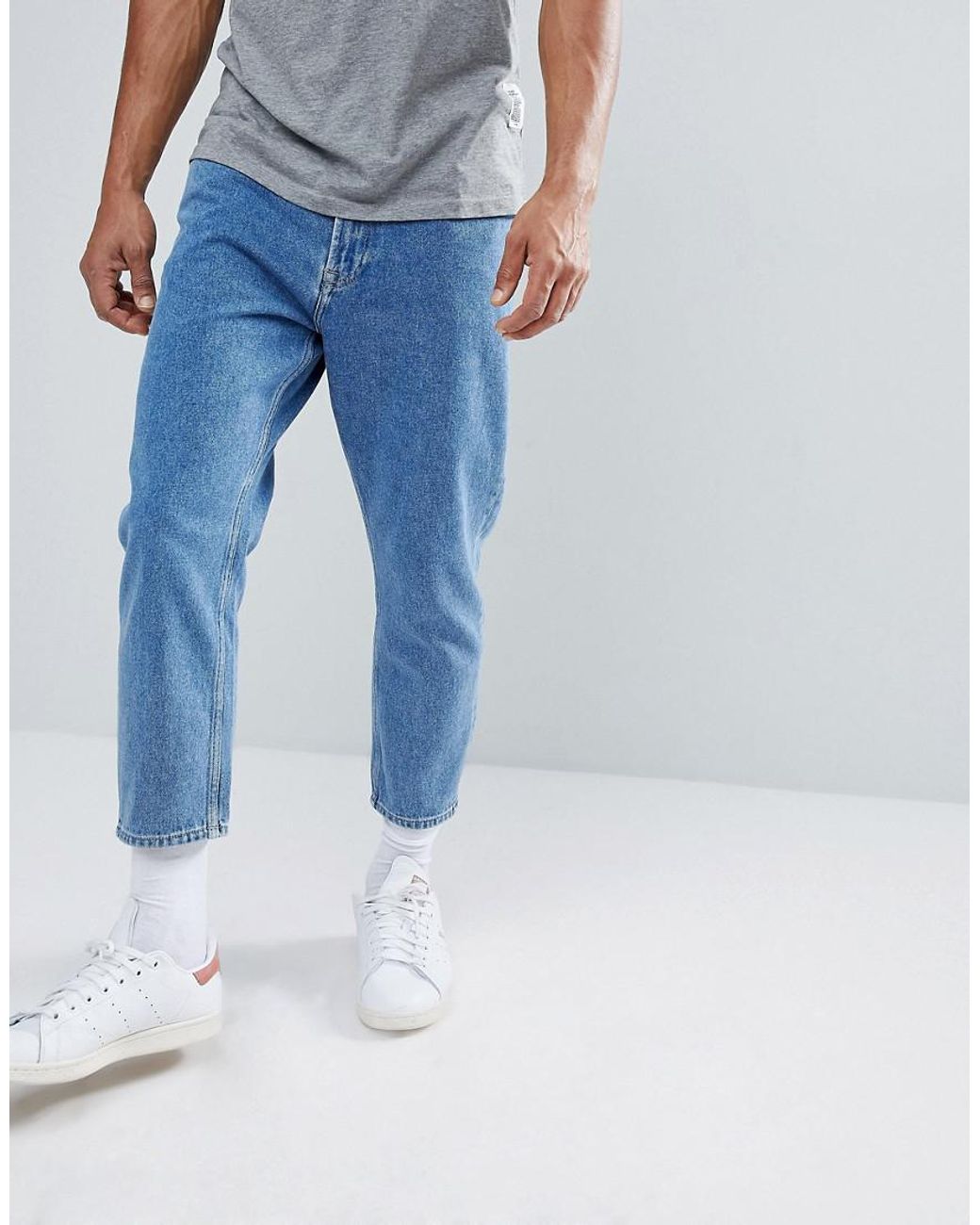 Only & Sons Cropped Balloon Fit Jeans in Blue for Men | Lyst
