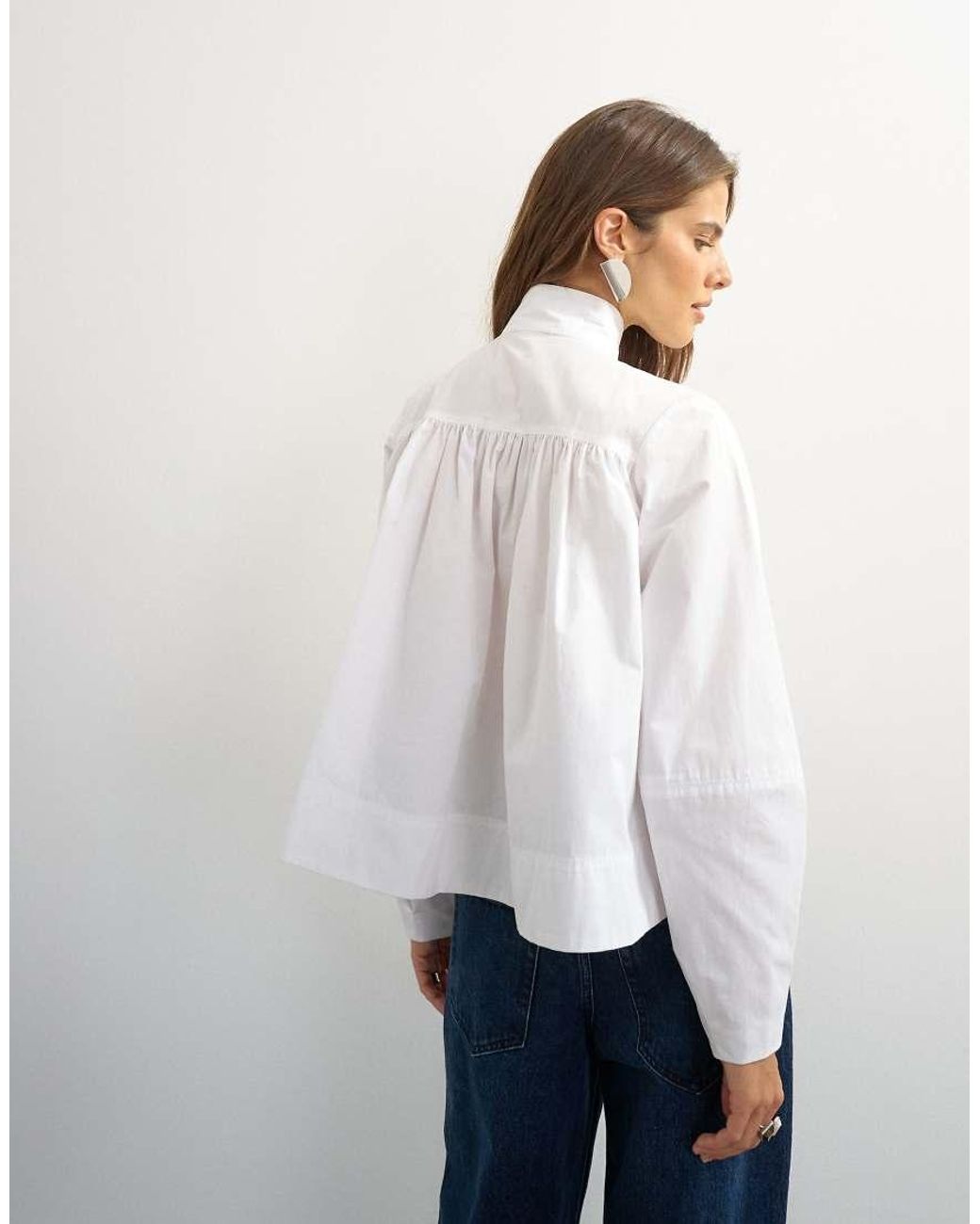 TOPSHOP White High Neck Balloon Sleeve Shirt