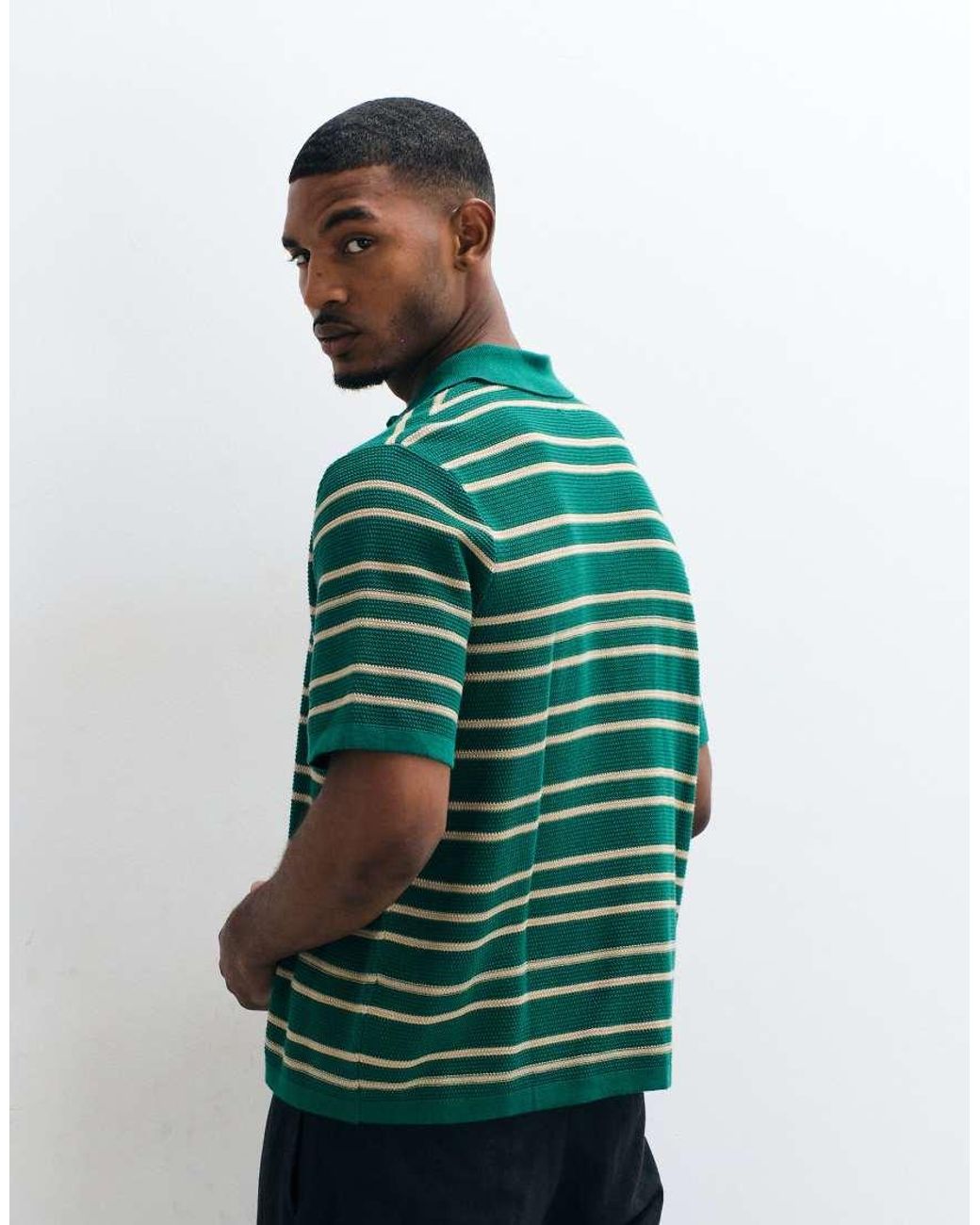 ASOS Green Relaxed Knit Textured Polo Shirt for men