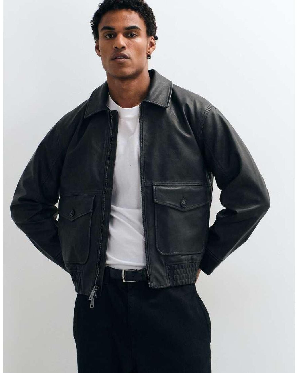 Abercrombie & Fitch Blue Oversized Faux Leather Jacket for men
