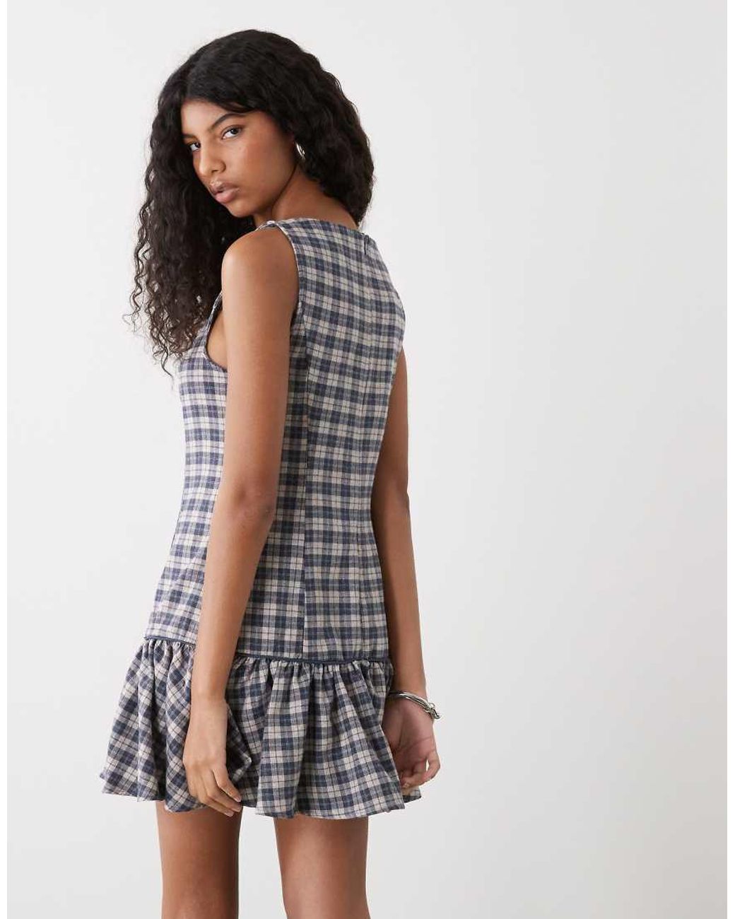 Reclaimed Vintage Blue Mini Sundress With Dropped Waist Detail