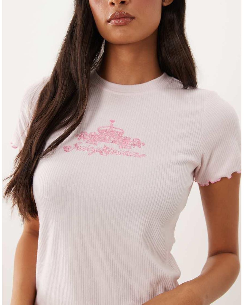 Juicy Couture Pink Rose Print Rib Short Sleeve Tee/trouser Pyjama Set