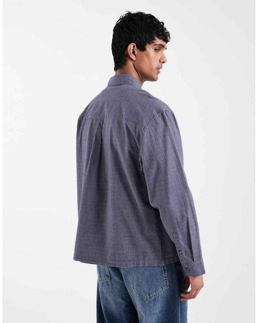 ASOS Blue Oversized Checked Shirt With Chest Badge for men