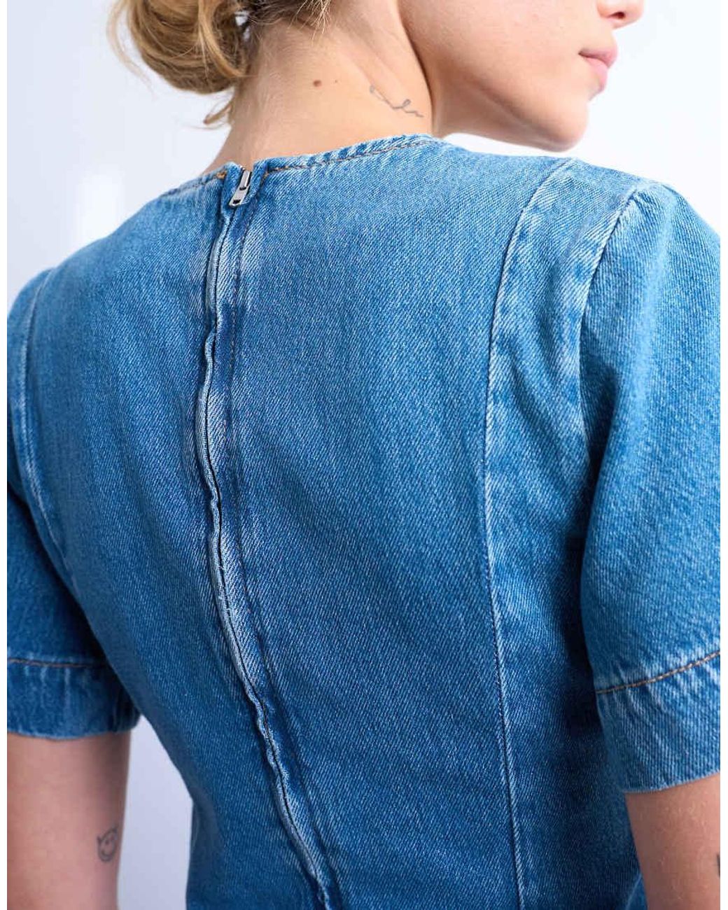TOPSHOP Blue Denim Short Sleeved Structured Mini Dress