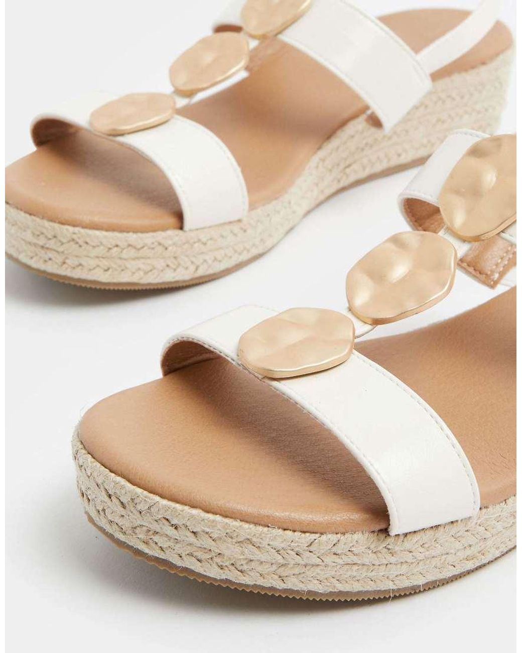 Yours Clothing White Hammered Disk Wedge Sandals