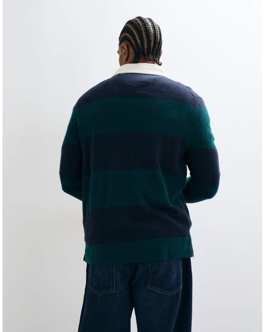Gant Blue Fine Knit Lambswool Striped Rugby Polo for men