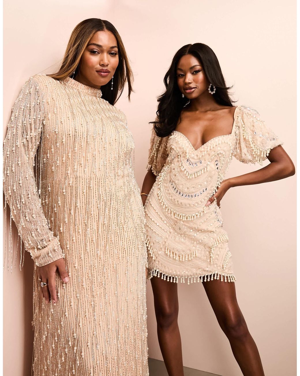 ASOS Curve Drop Pearl Embellished Maxi Dress in Natural Lyst