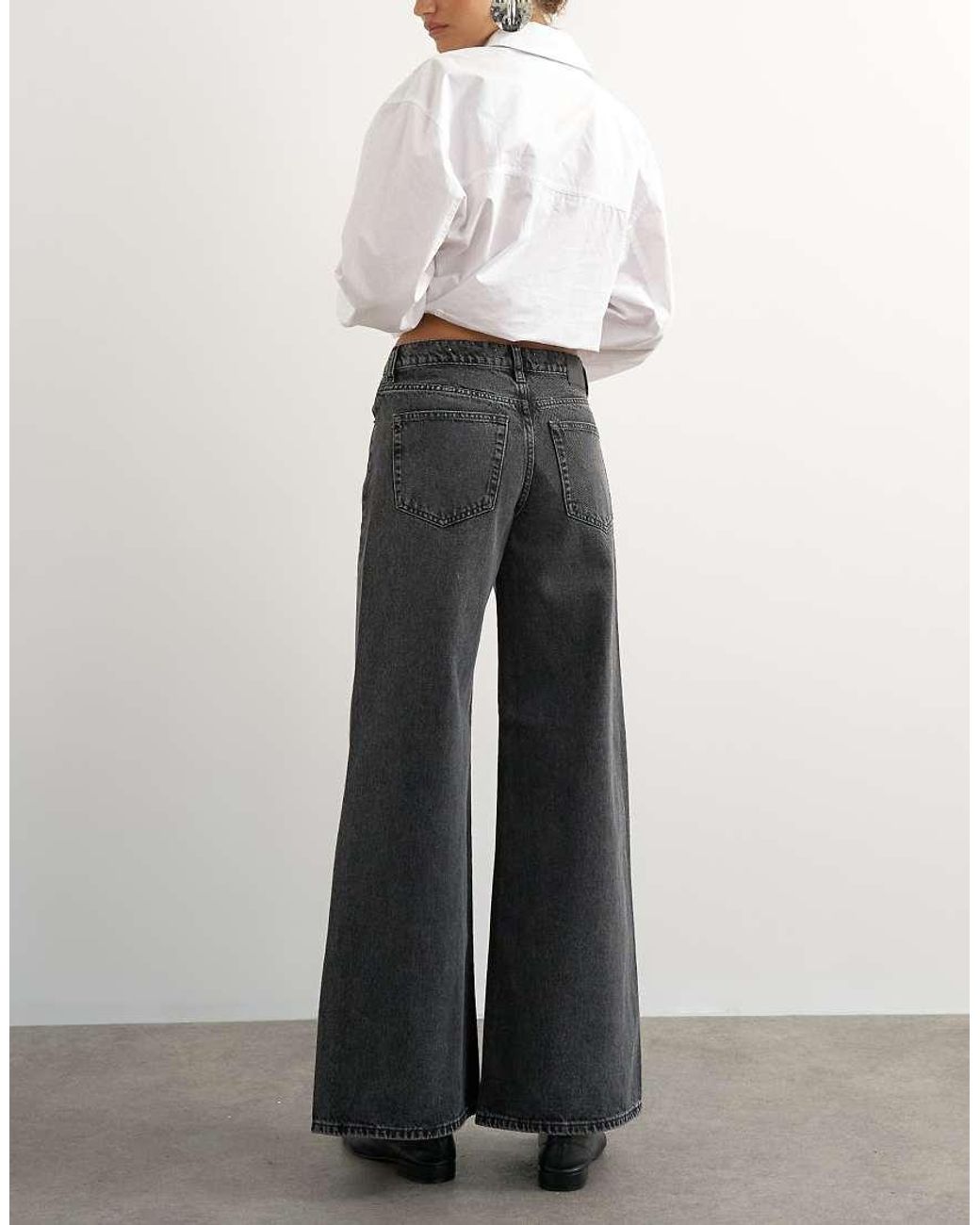 TOPSHOP White Horizon Mid-rise Wide Leg Jeans