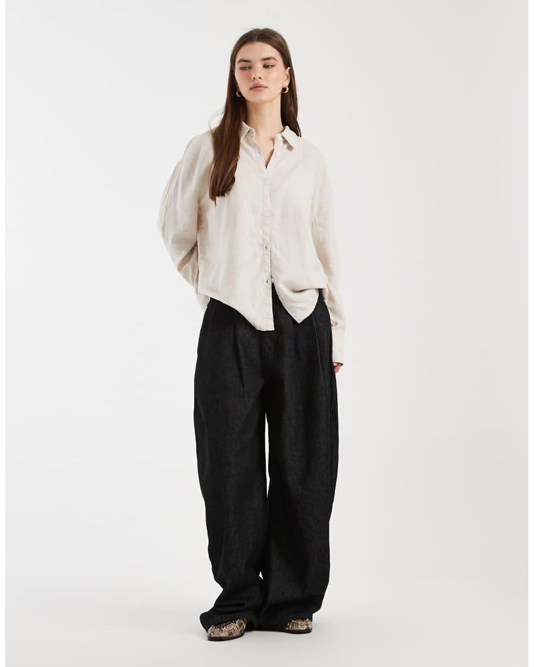 Cotton On Natural Haven Oversized Dad Shirt Linen Blend