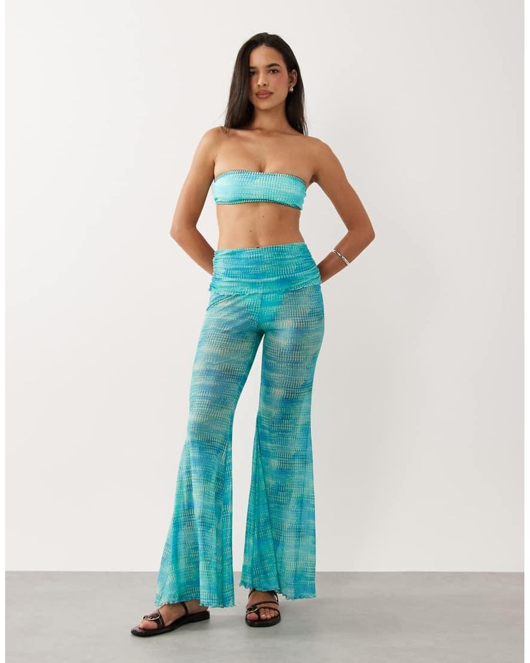 Kulani Kinis Green Summer Seas Mesh Flare Pants