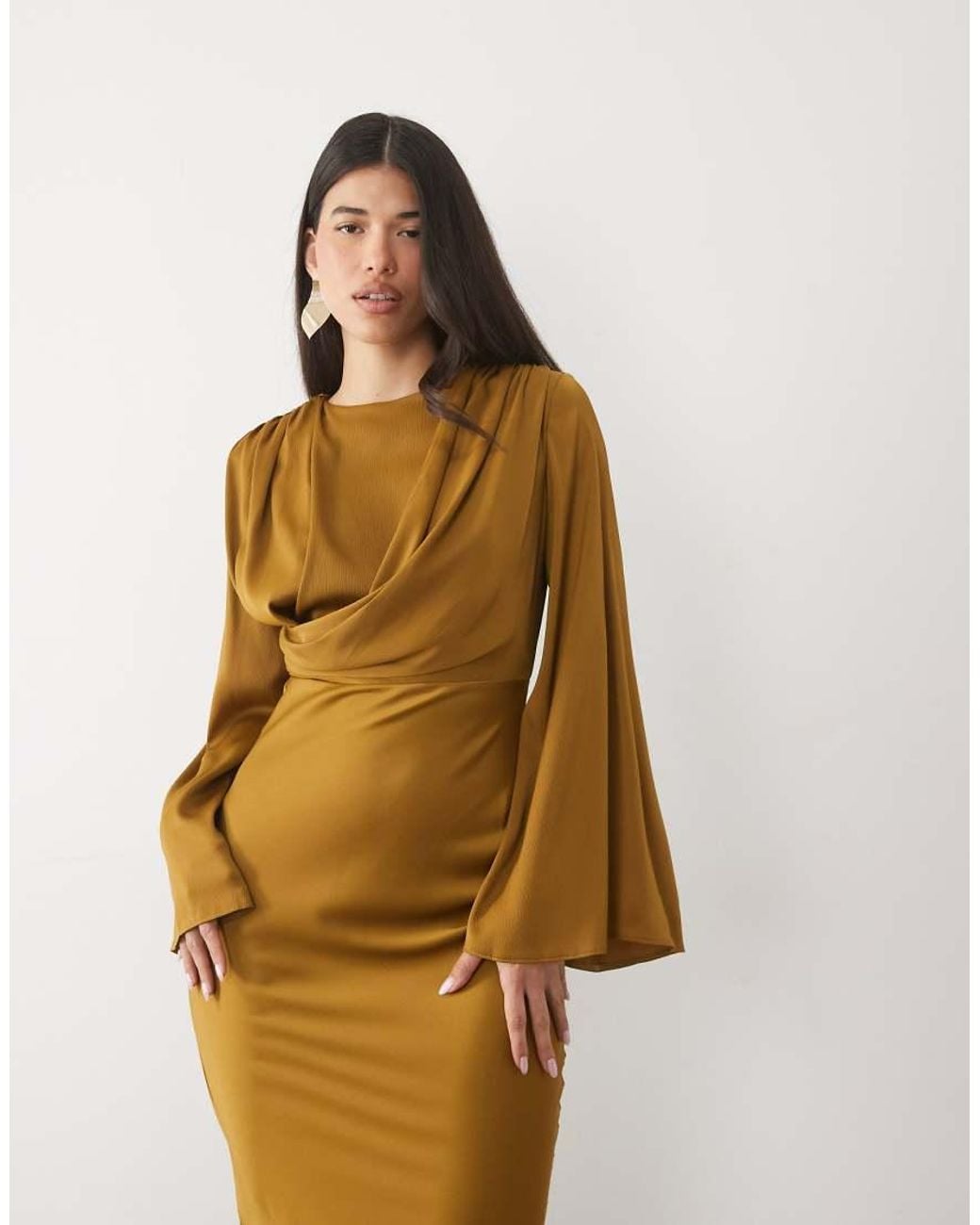 ASOS White Modesty Flute Sleeve Draped Maxi Dress