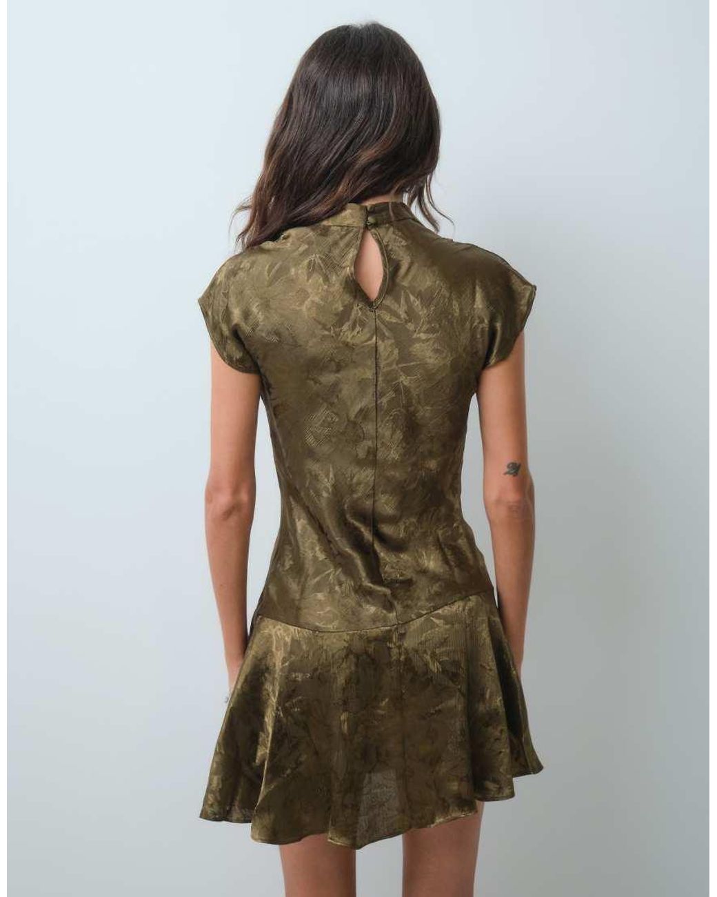 New Look Green Jaquard Satin Skater Mini Dress
