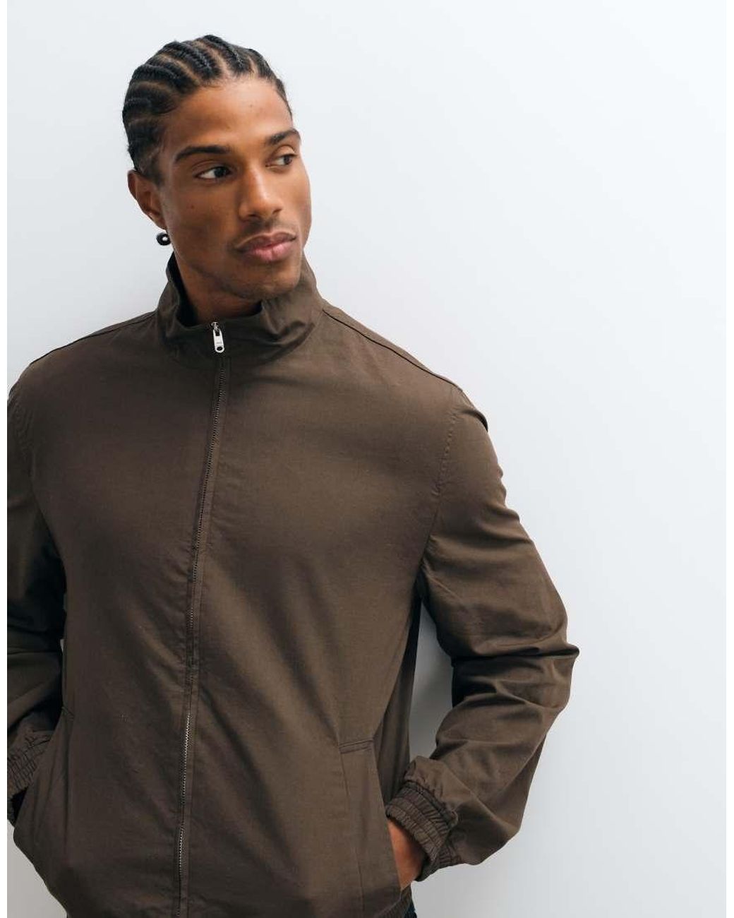 Mango Brown Funnel Neck Jacket for men