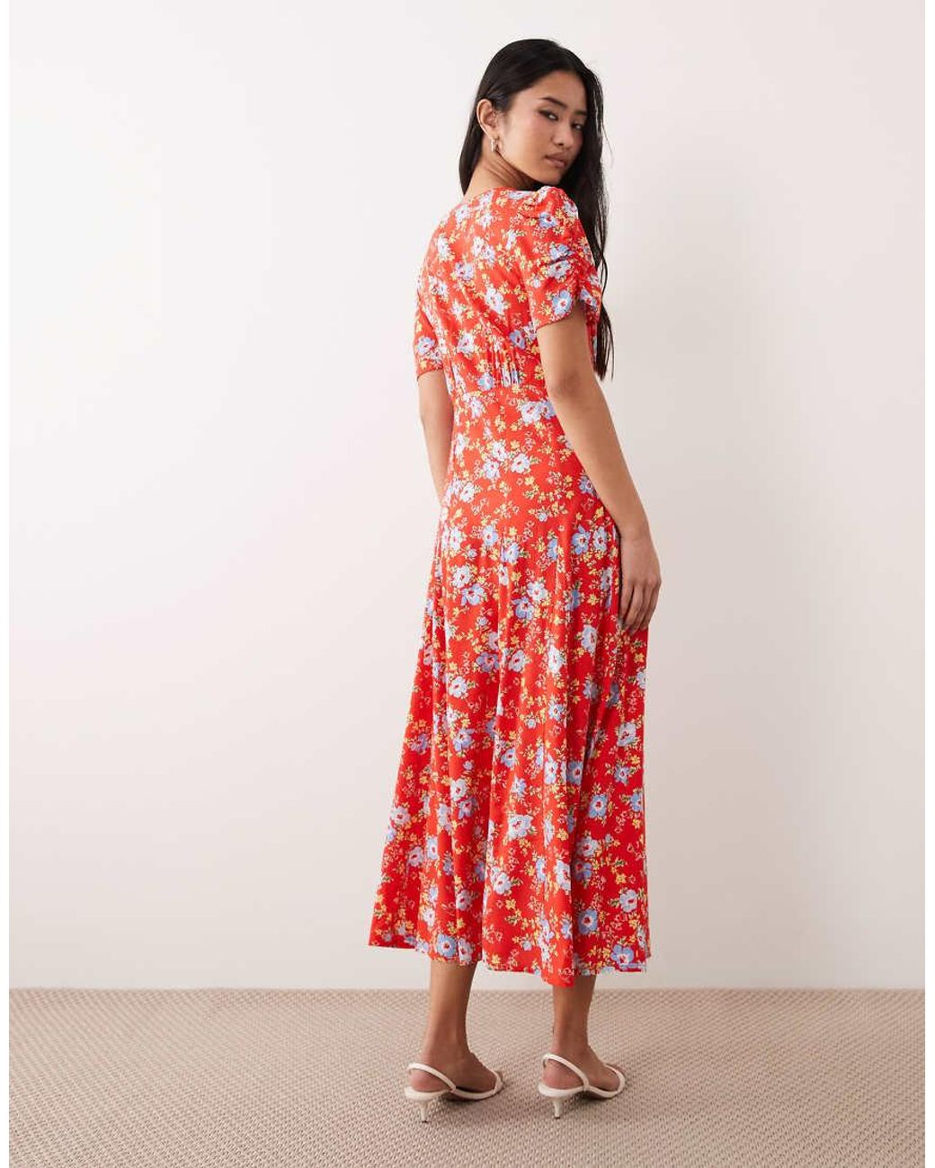 Nobody's Child Red Bonnie V-neck Short Sleeve Midi Dress