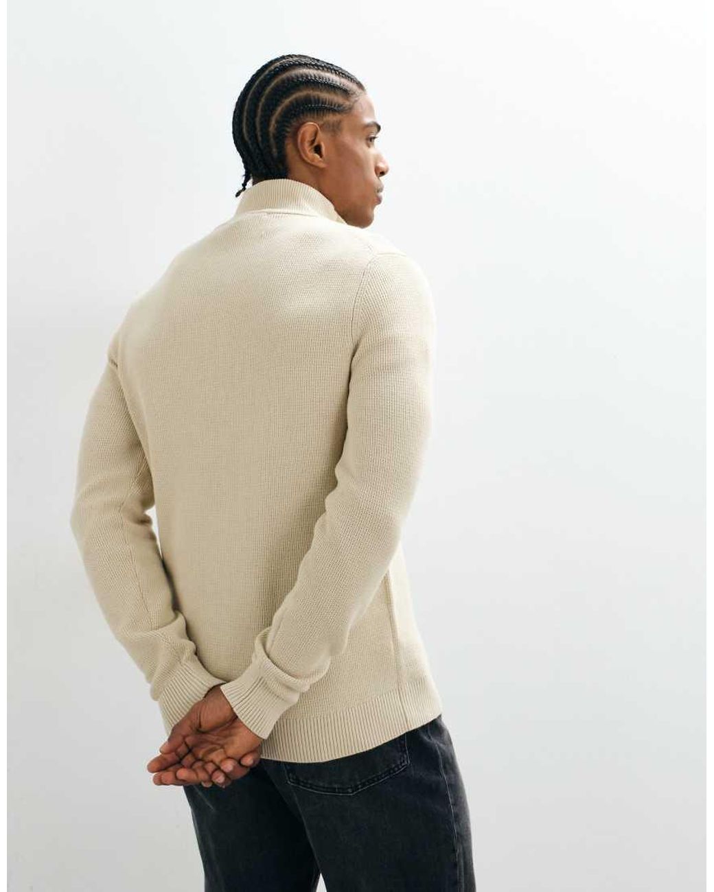 SELECTED Natural Double Zip Ribbed Knit Jumper for men