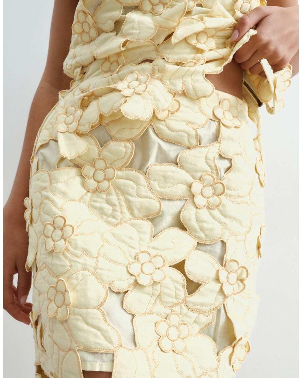 ARRANGE Metallic Floral Embroidered Linen Cutwork Midi Skirt Co-ord