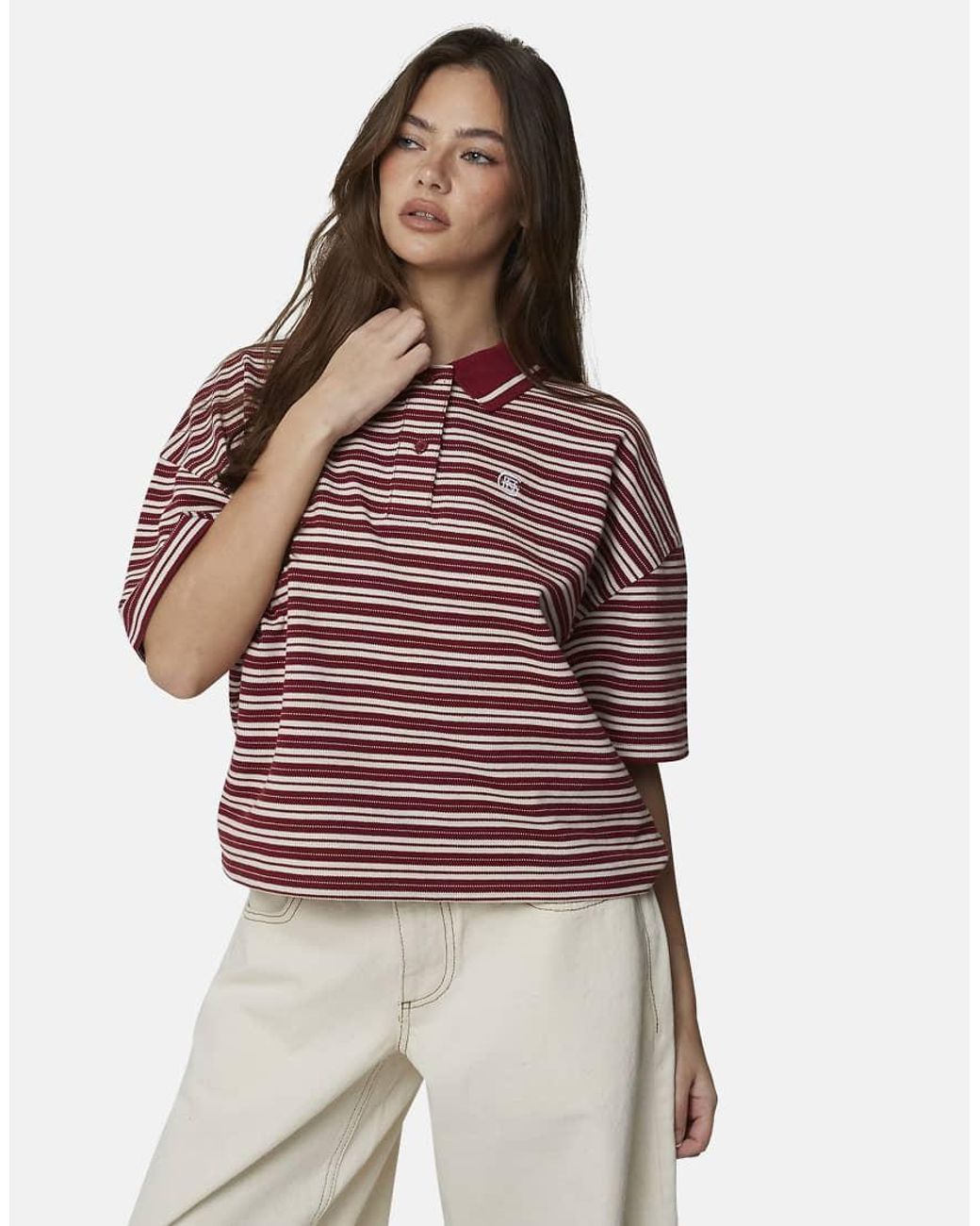 Good For Nothing Red Oversized Fit Monogram Pique Polo