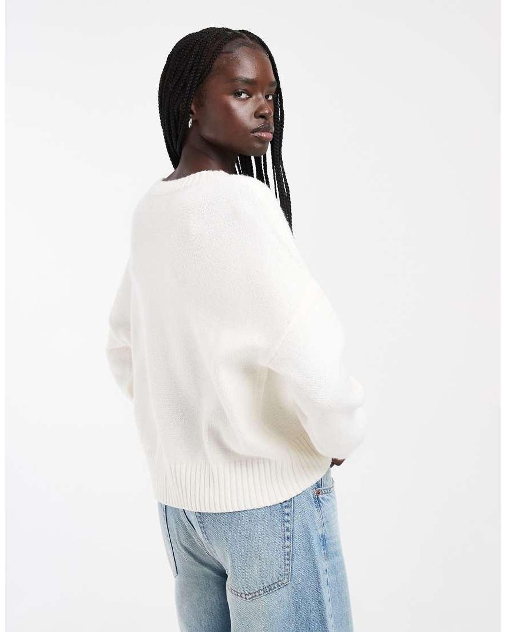 Hollister White Crew Neck Knitted Cardigan