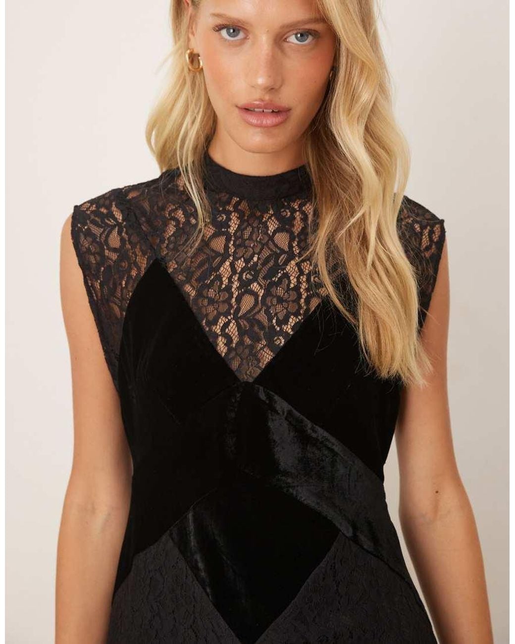 ASOS Black Velvet And Lace Mix Maxi Dress With Hanky Hem