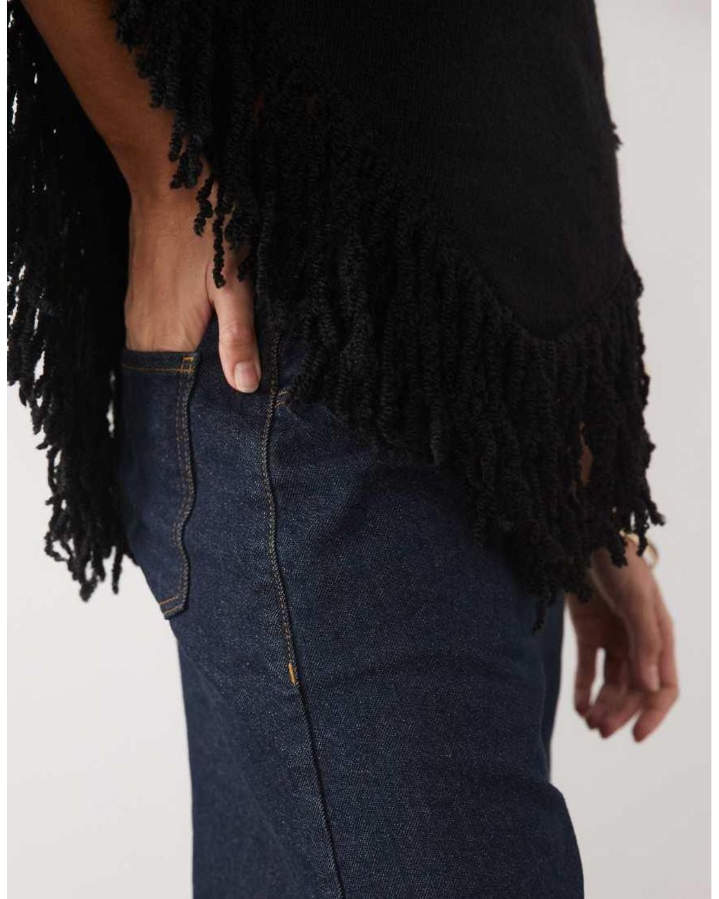 New Look Black Fringed Knitted Poncho
