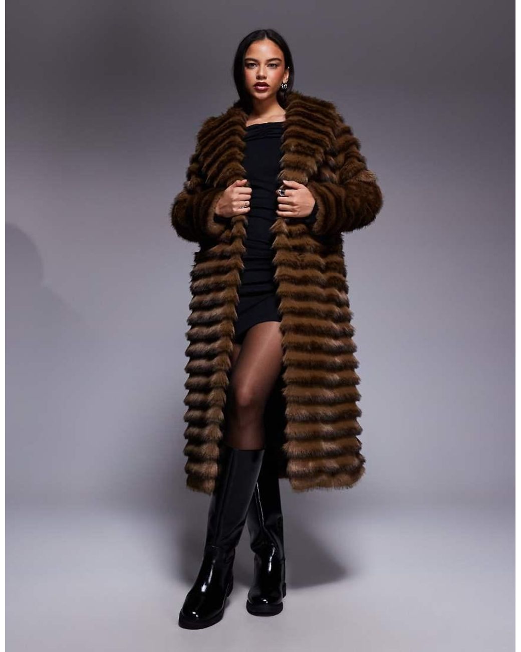 River Island Brown Faux Fur Layered Coat