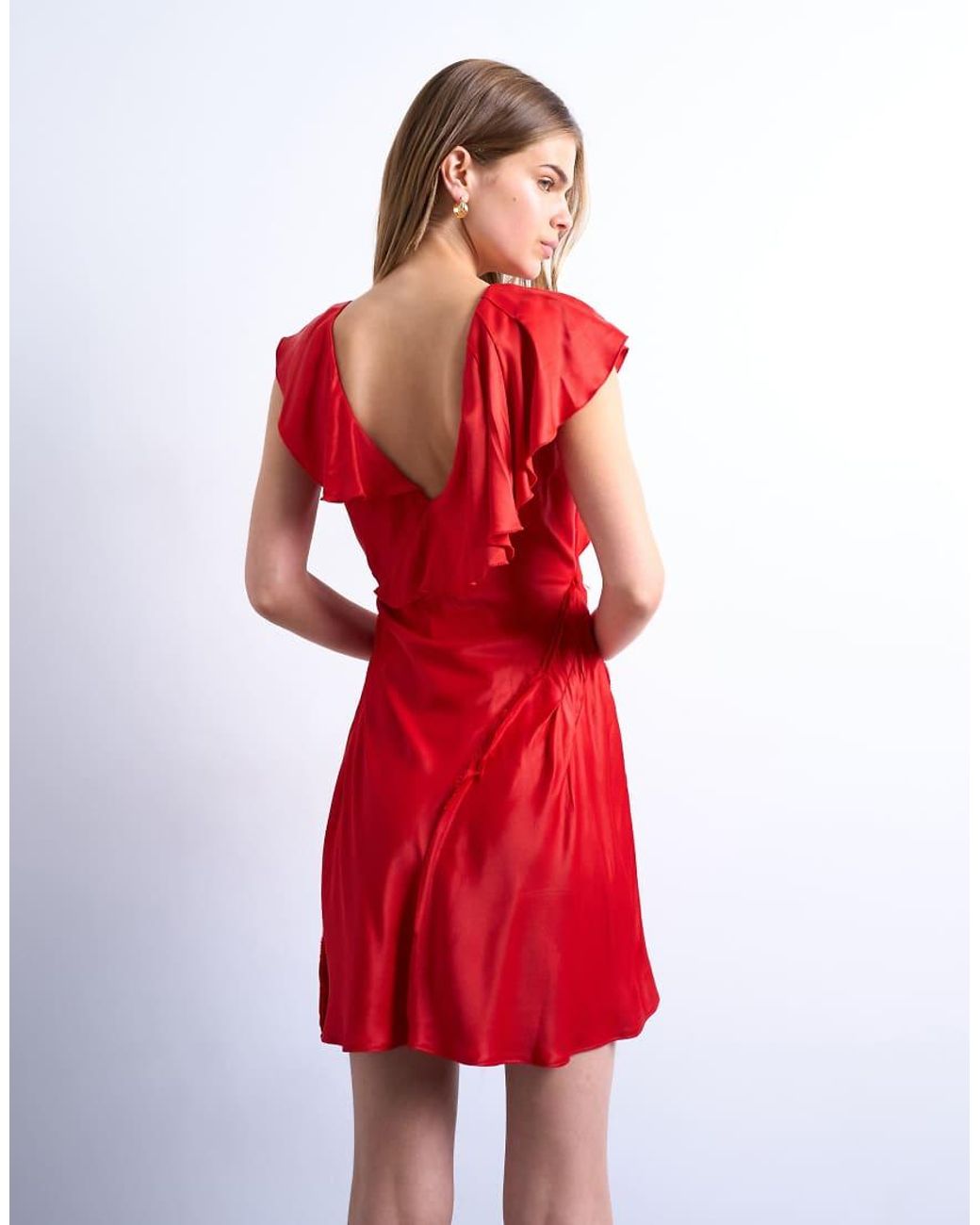 TOPSHOP Red Raw Seemed Frill Mini Dress