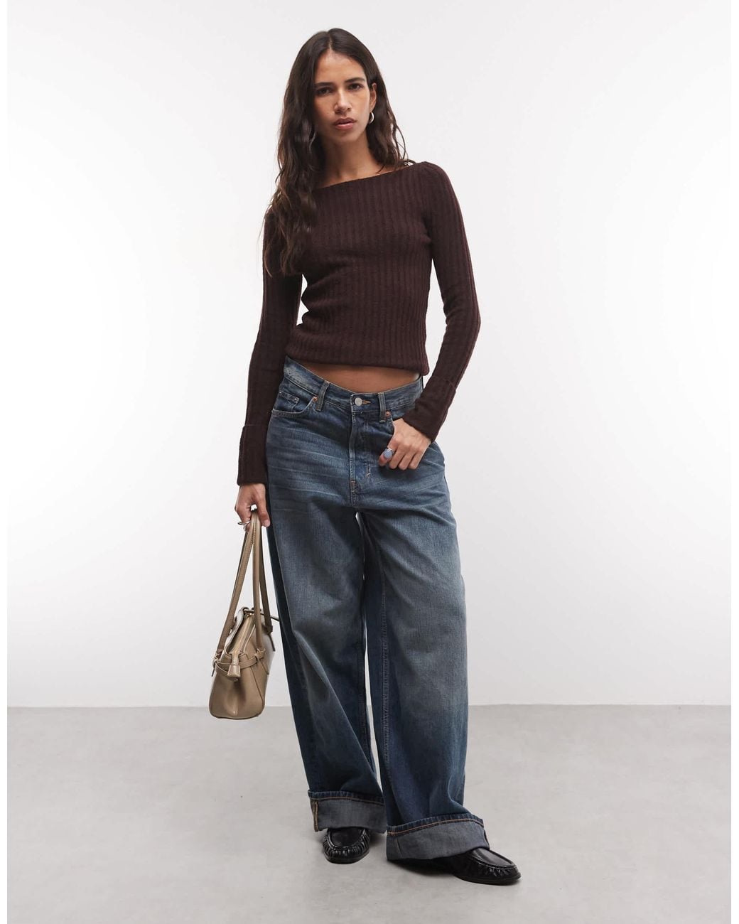 Monki Blue Knitted Rib Jumper