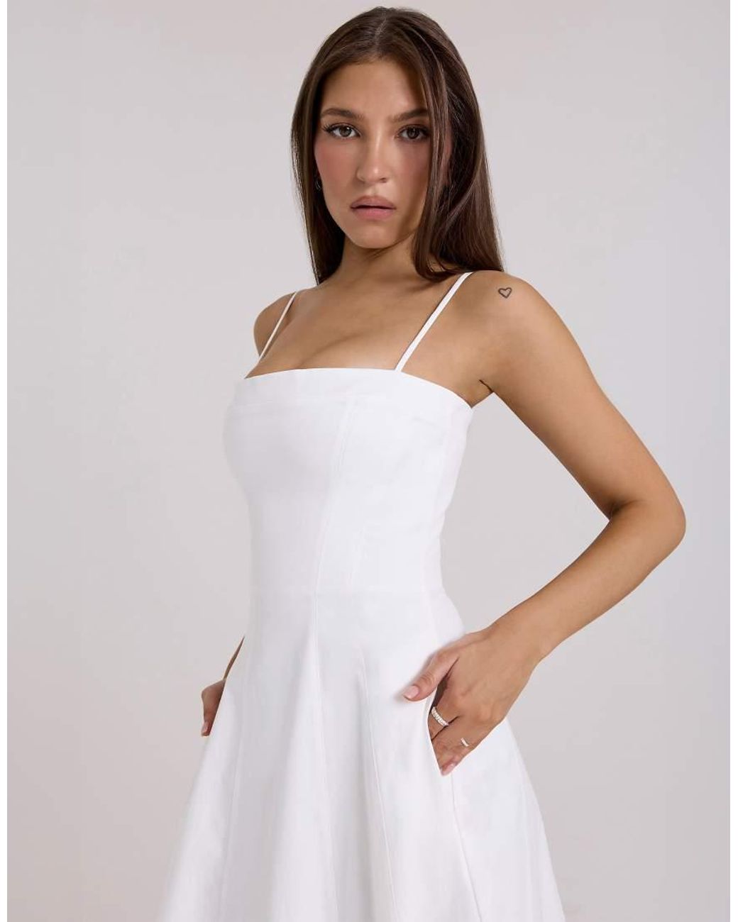House Of Cb White Dolly Stretch Cotton A-Line Midi Sundress