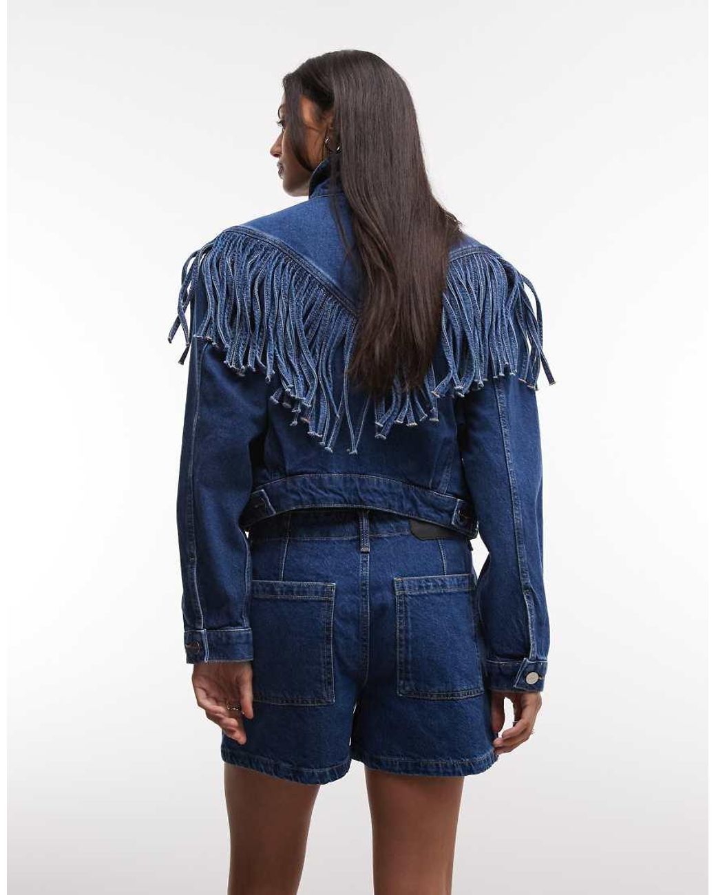 AllSaints Blue Tay Western High Waisted Denim Shorts