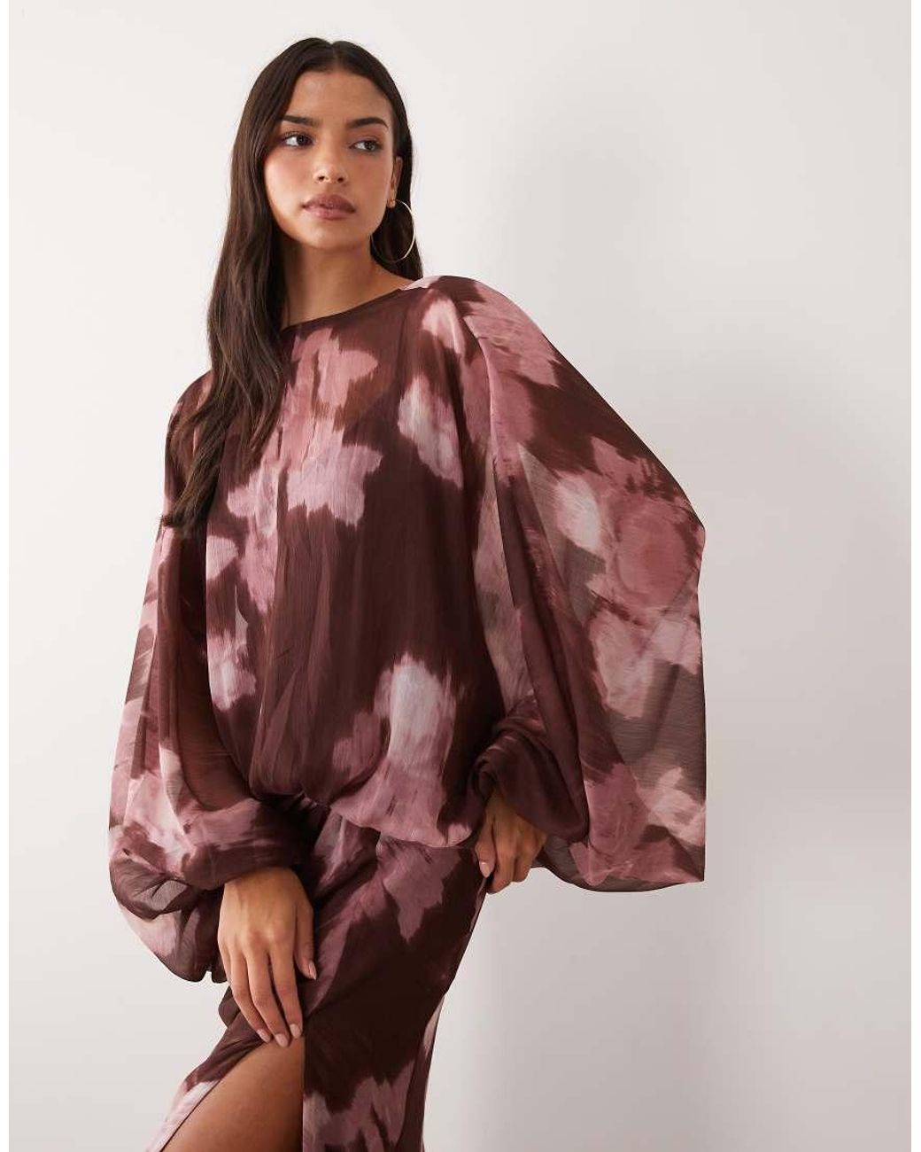 ASOS Multicolor Balloon Sleeve Blouson Waist Maxi Dress