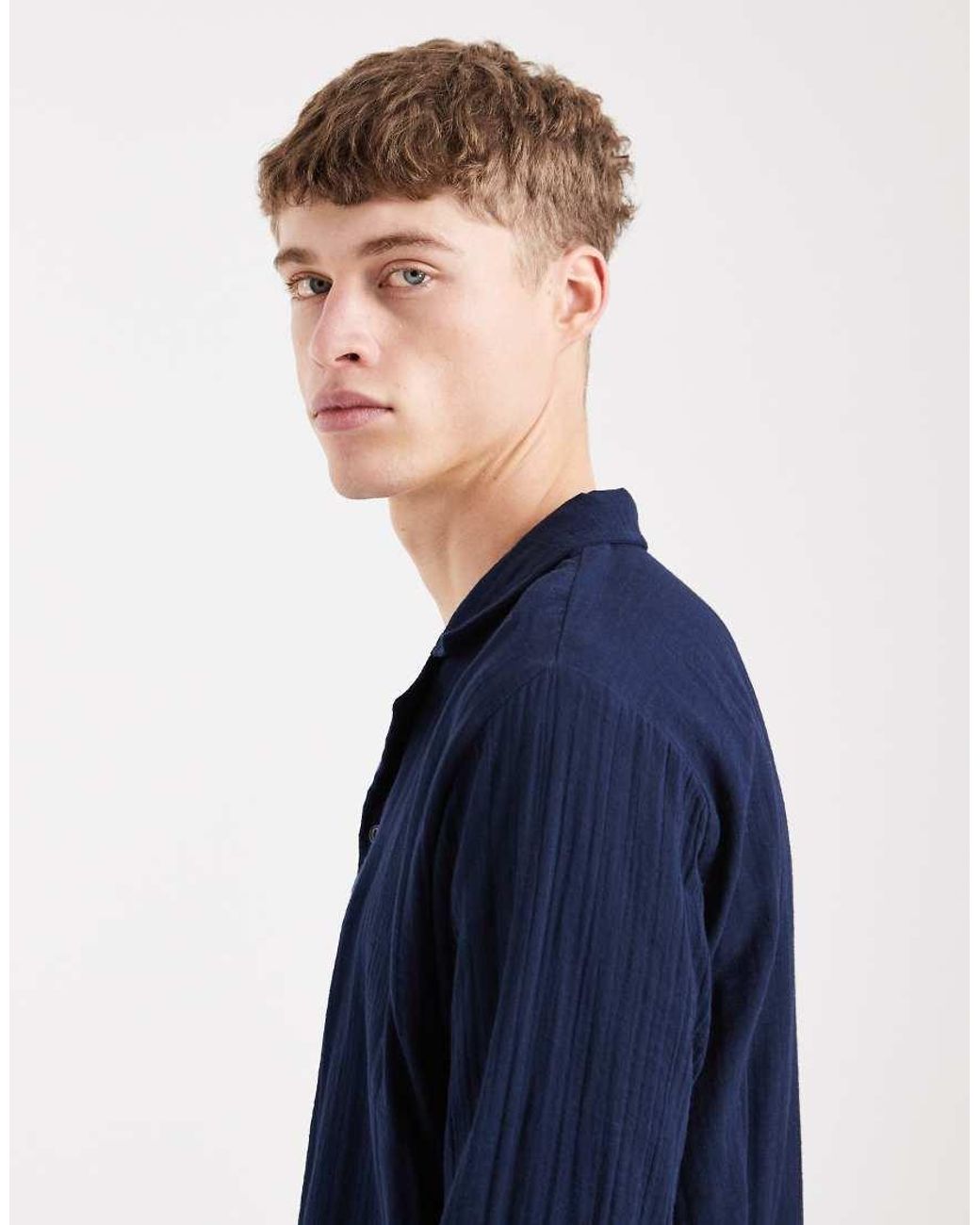 Sol Beach Blue Waffle Knit Long Sleeve Beach Shirt for men