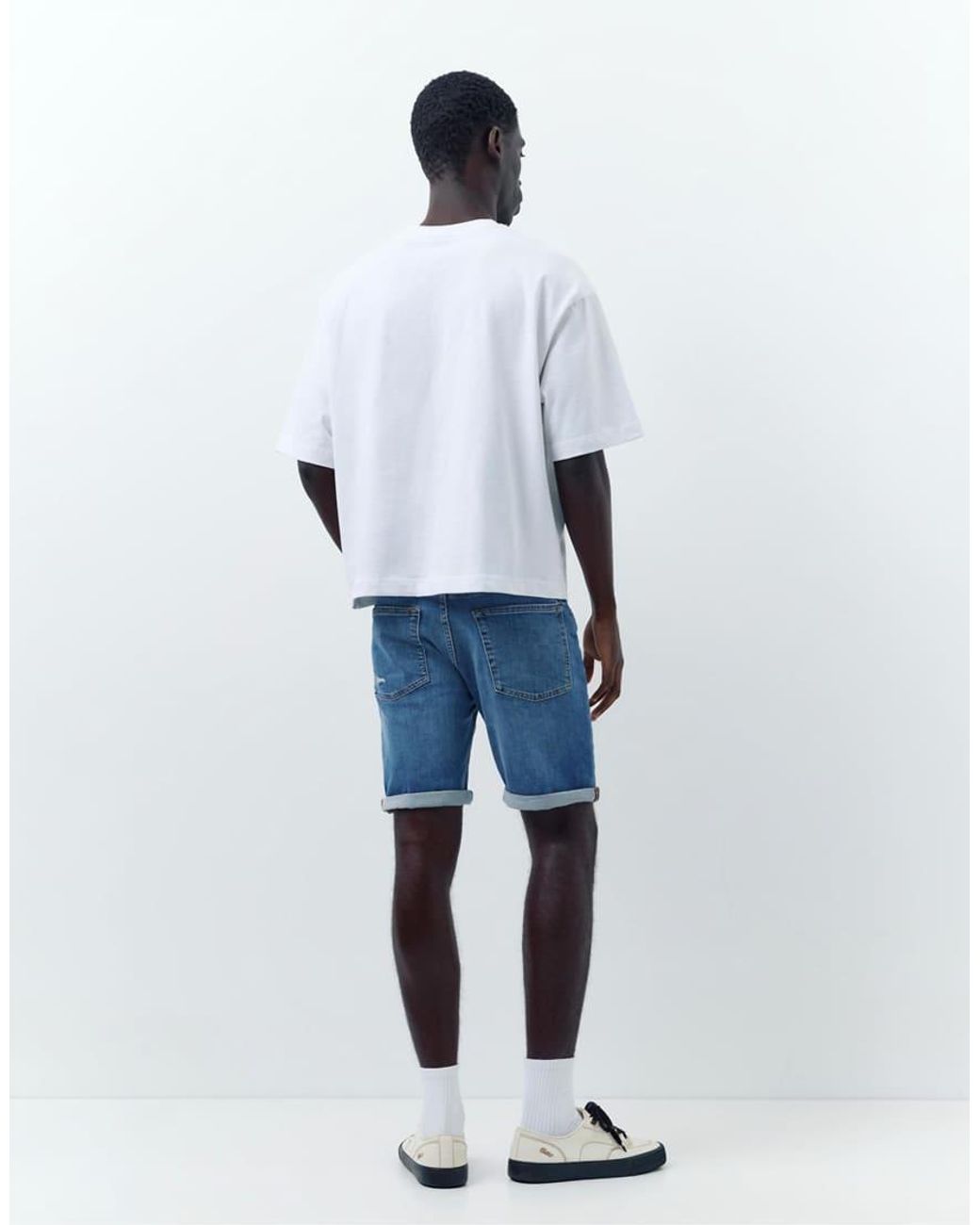 Pull&Bear Blue Ripped Denim Bermuda Shorts for men