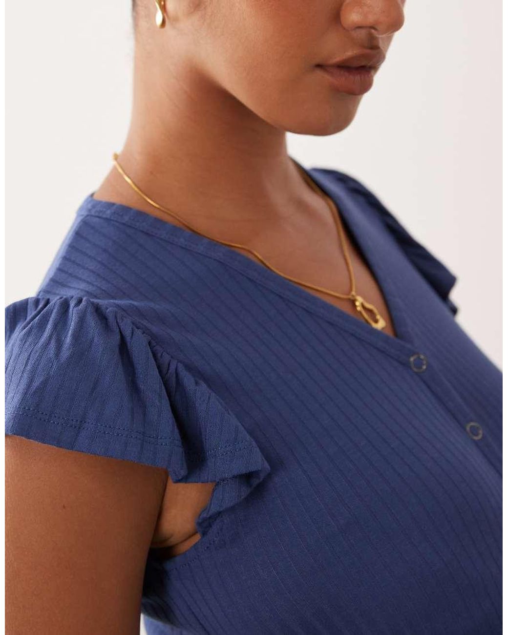 Mama.licious Blue Mamalicious Maternity Frill Sleeve Ribbed Jersey Top And Shorts Set