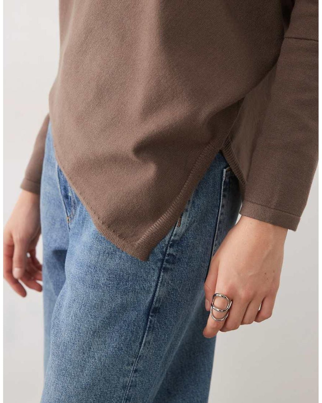 Mango Brown Asymmetric Hem Knitted Top