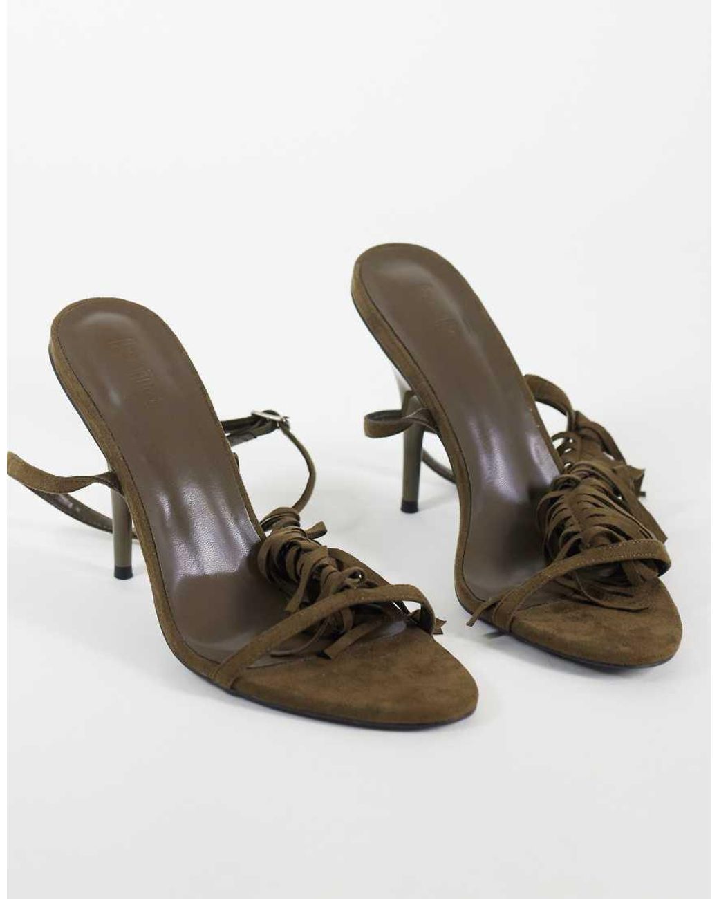 Kaiia Multicolor Exclusive Faux Suede Strappy Fringe Detail Heels