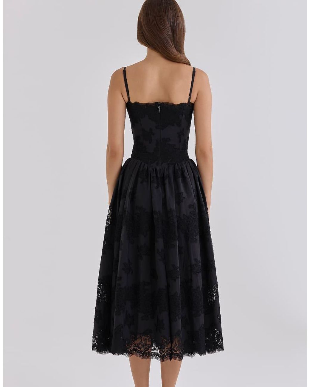 House Of Cb Black Chloe Cotton Broderie Anglaise Lace Midi Sundress