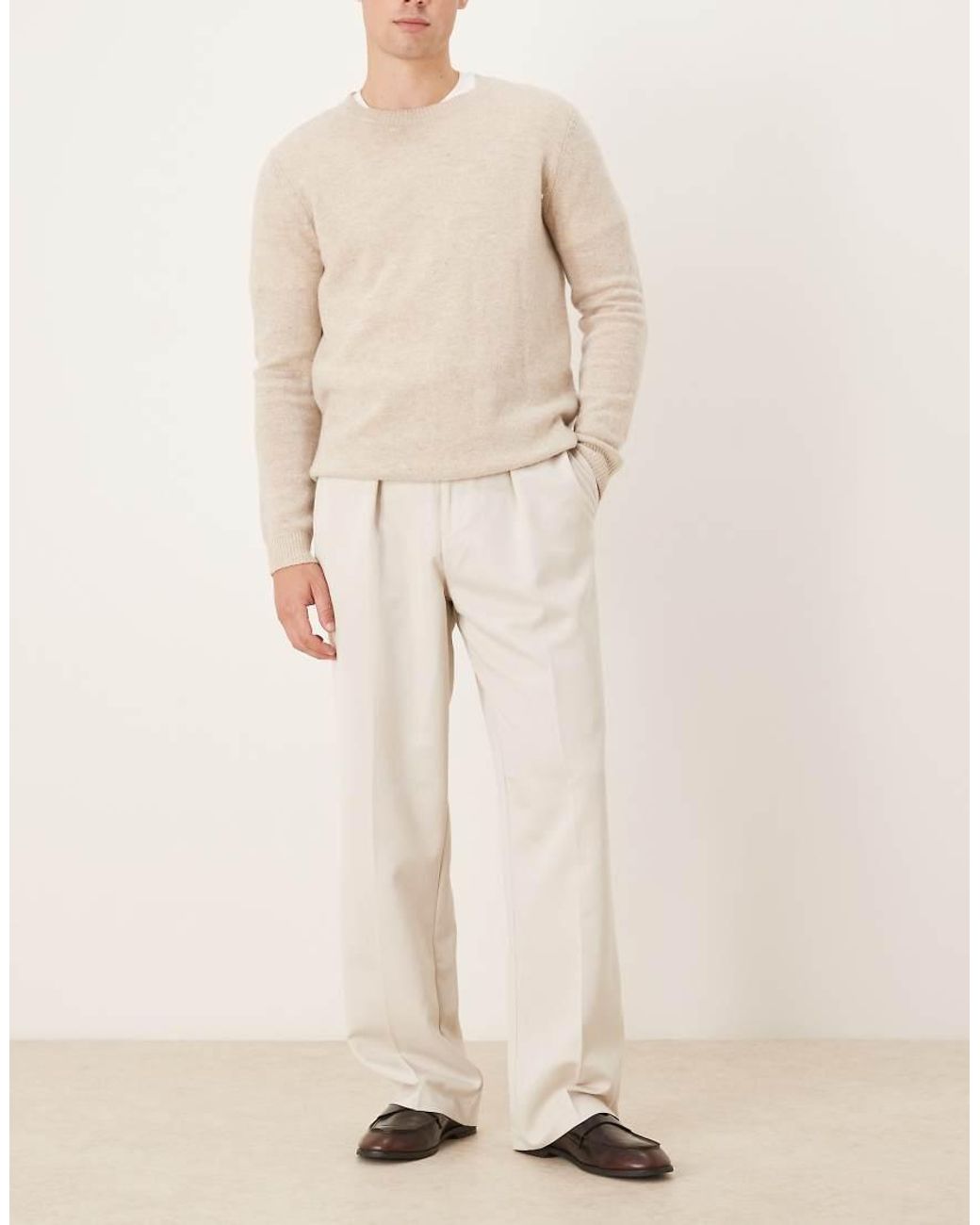 ASOS Natural Wide Leg Dress Pants With Double Pleats for men