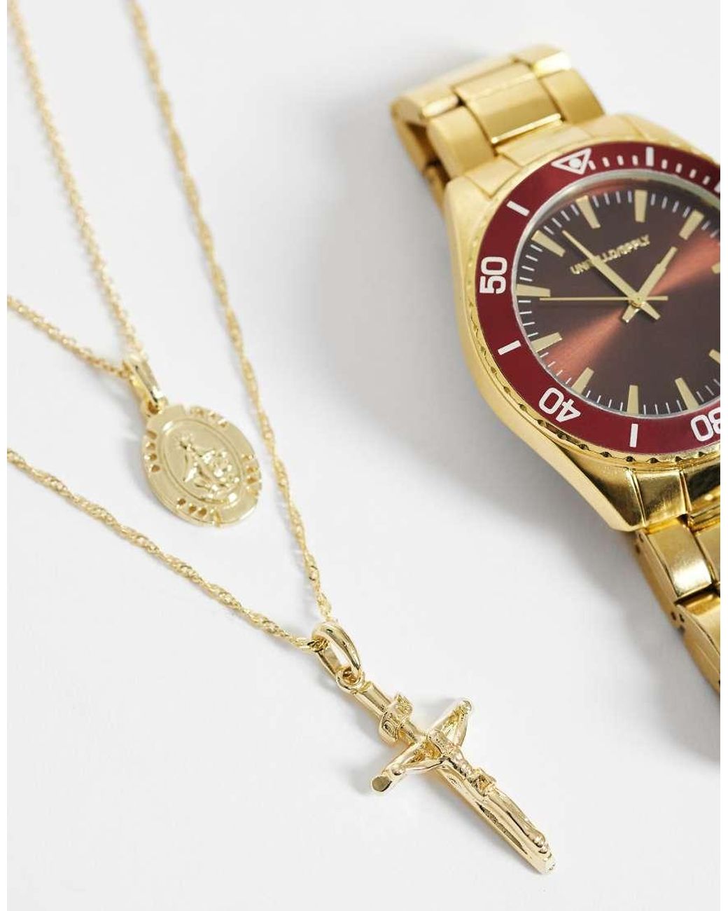 ASOS White Cross And St Chris Coin Double Pendant Necklace for men